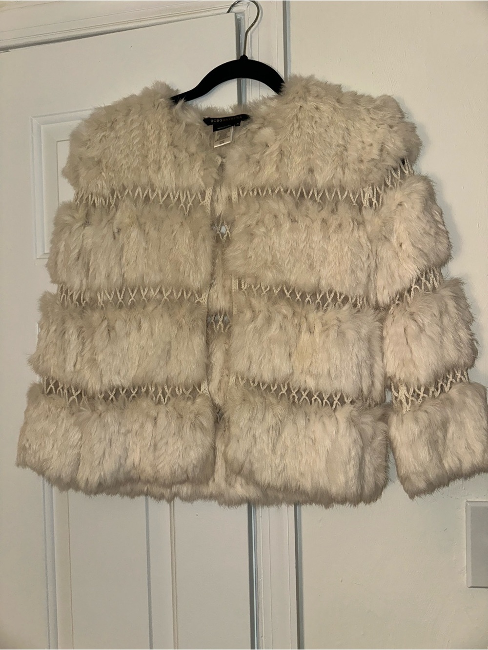 BCBGMaxAzria Cream rabbit Fur Puffer Jacket